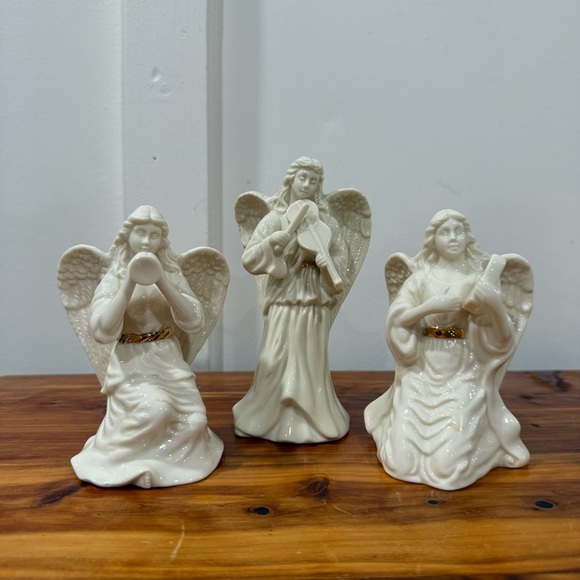 Lenox Angels w/ Gold Accents Musicians Playing Horn Violin Harp Set of 3 - Picture 1 of 10